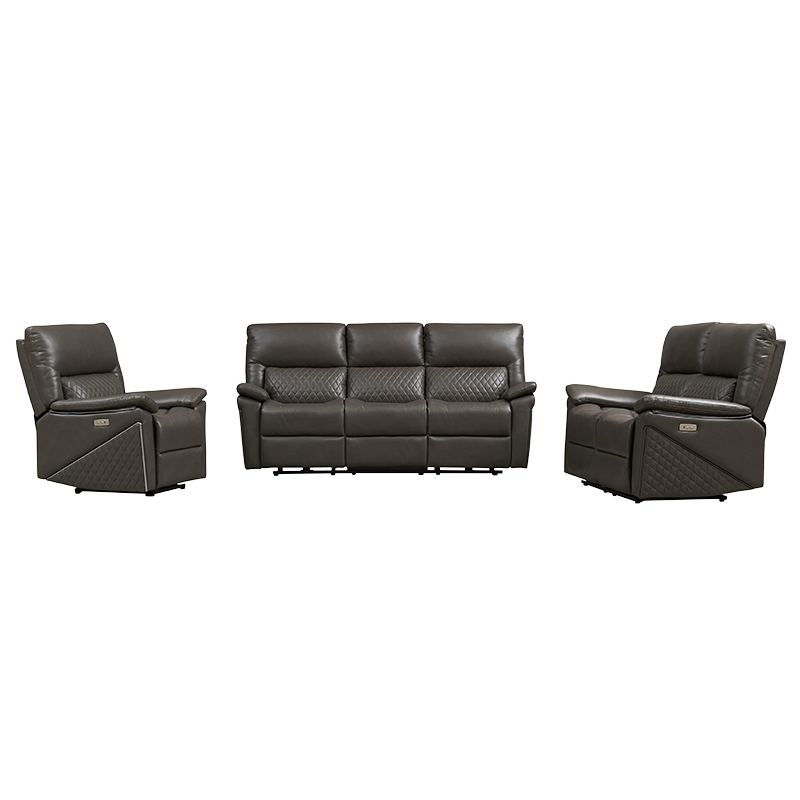 Set sofa sandaran elektrik korek api kulit 3 bagian