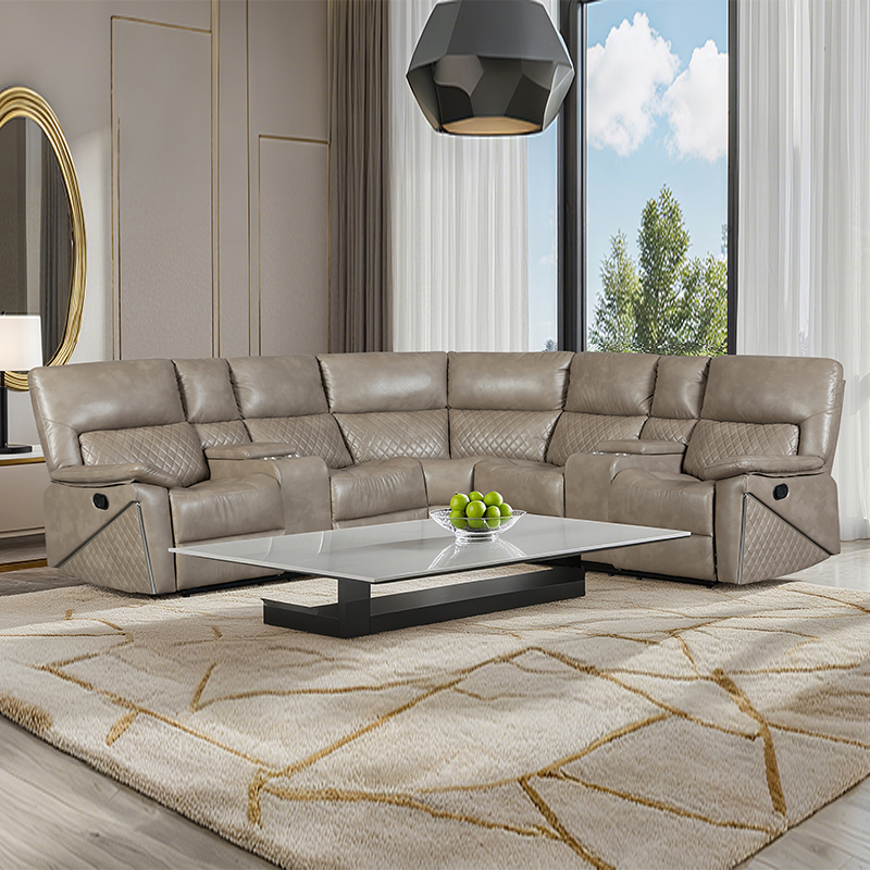 5 buah sofa sudut bersekat manual dengan tempat cangkir berwarna coklat