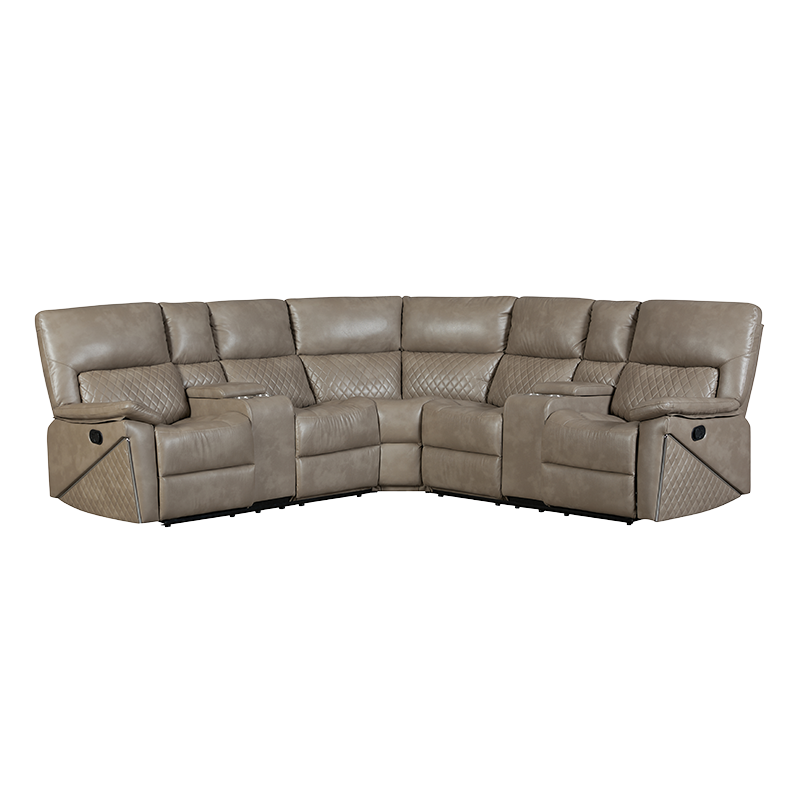 5 buah sofa sudut bersekat manual dengan tempat cangkir berwarna coklat