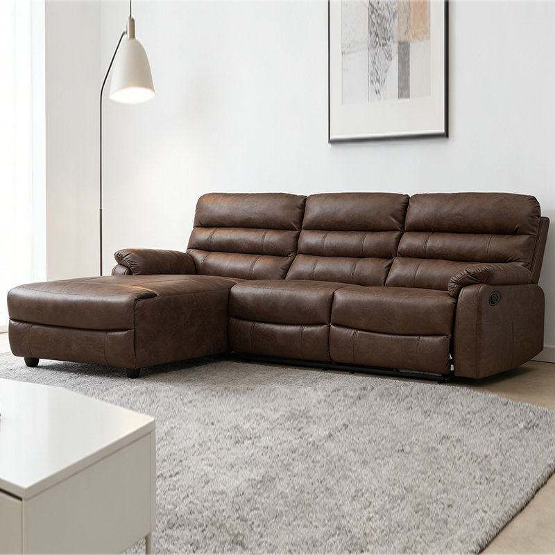 Sofa modular tiga dudukan kulit nyaman berbentuk L dengan ottoman