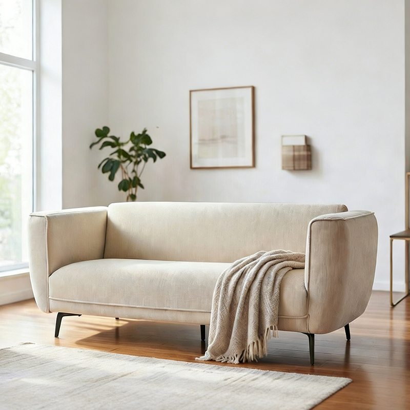 Sofa kursi empuk berlapis korduroi modern dengan kaki logam