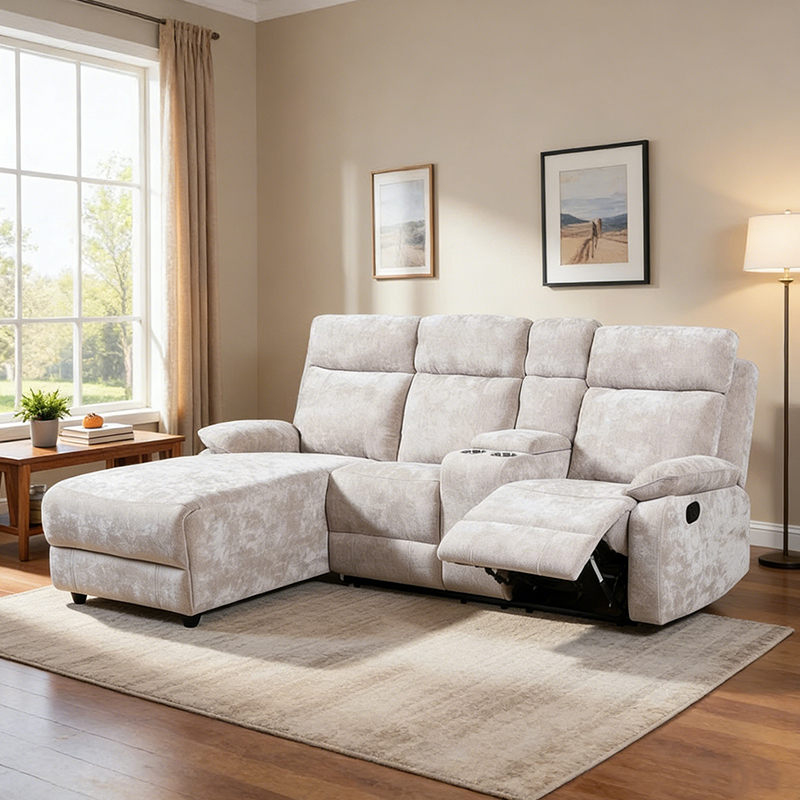 Sofa sectional kursi Chenille dengan ottoman