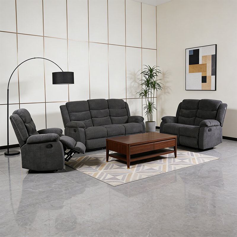 Set Ruang Tamu Berbaring Kain 3 Potong, Sofa, Kursi Empuk, dan Kursi Malas