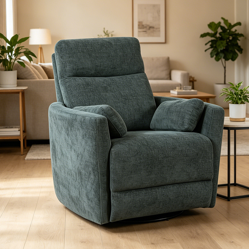 Kursi Glider Putar Chenille Modern dengan Bantal